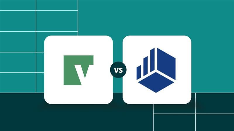 The Vena logo next to the Cube logo, set against a blue background with a spreadsheet grid